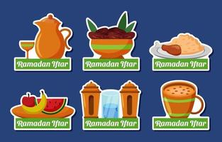 Collection Set of Happy Iftar Sticker Pack vector