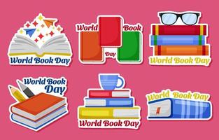 conjunto de colección de paquete de pegatinas del día mundial del libro vector