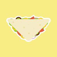slice of sandwich bread with vegetables. breakfast isolated on color background. slice cheese sandwich with tomato, lettuce and bacon, sausage flat design style. tasty Appetizing vegetarian food. vector