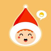 lindos niños de navidad de dibujos animados. niño con ilustración de vector de sombrero de santa en estilo plano. mascota kawaii para navidad, invierno, año nuevo, web o tarjetas de felicitación,