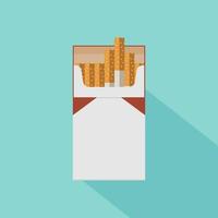 Smoke problem. Nicotine addiction. Unhealthy lifestyle concept. Vector illustration of opened pack of cigarettes and lighter flat icon for your design