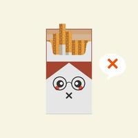 mascota de personaje de cigarrillo aislada en el fondo, ilustración de cigarrillos, imagen prediseñada simple de cigarrillos, icono de zona de fumadores en estilo plano. vector