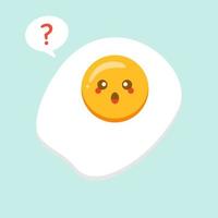 lindo personaje de dibujos animados de huevo frito aislado en la ilustración de vector de fondo. divertido icono de cara de emoticono de menú de comida rápida. cara de dibujos animados preocupados, mascota animada de huevo revuelto cómico