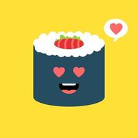 Cute and kawaii sushi roll character. Happy Sushi Roll Cartoon Mascot Character. Vector Illustration Flat Style Isolated On color background