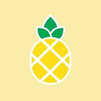 piña con icono de hoja. frutas tropicales aisladas sobre fondo blanco. símbolo de comida, dulce, exótico y verano, vitamina, saludable. postre con el logo de la naturaleza. concepto plano. Ilustración de vector de elemento de diseño