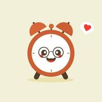 lindo y kawaii personaje de despertador. lindo reloj despertador feliz sonriente. diseño de icono de ilustración de personaje de dibujos animados plano de vector