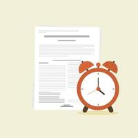 work and paper deadline reminder with document paper and alarm clock flat design vector illustration