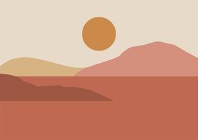 fondos estéticos contemporáneos abstractos paisajes ambientados con amanecer, atardecer. tonos tierra, colores pastel. decoración de pared bohemia. impresión de arte minimalista moderno de mediados de siglo. diseño plano. vector