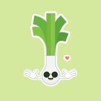 cute and kawaii scallion cartoon character. Spring onions character. Spring onions vector. Spring onions on color background. smiling leek vegetable cartoon illustration vector