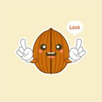 kawaii walnut flat design vector illustration. Useful and fresh food. Vegetarianism and vegans