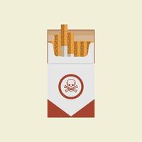 paquete de cigarrillos. estilo plano la dependencia de la nicotina. adiccion. el embalaje rojo. hábito poco saludable. fumar mata. ilustración vectorial