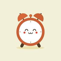 lindo y kawaii personaje de despertador. lindo reloj despertador feliz sonriente. diseño de icono de ilustración de personaje de dibujos animados plano de vector