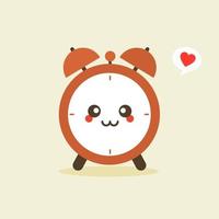 lindo y kawaii personaje de despertador. lindo reloj despertador feliz sonriente. diseño de icono de ilustración de personaje de dibujos animados plano de vector