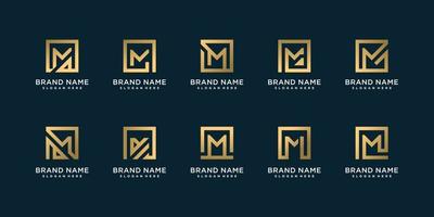 Set of creative logo collection with initial M for person or company with golden square concept Premium Vector