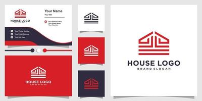 House logo with creative line concept and business card design template Premium Vector