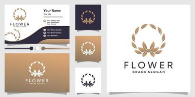 Flower logo with cool and creative concept and business card design template Premium Vector