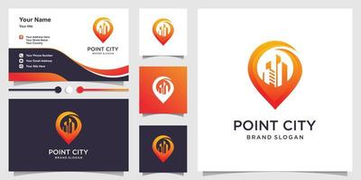 Point city logo with modern gradient concept and business card template Premium Vector