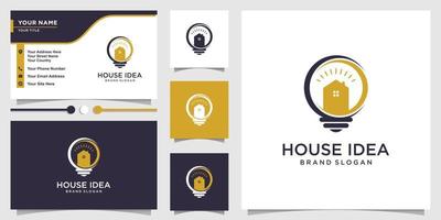House idea logo with creative concept and business card design template Premium Vector