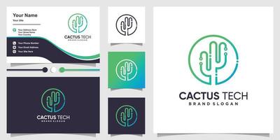 Technology logo with creative cactus concept and business card design Premium Vector