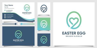 Easter egg logo with cute love gradient color concept and business card design Premium vector