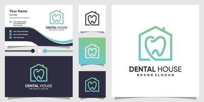 logotipo de la casa dental con estilo de arte de línea y diseño de tarjeta de visita vector premium