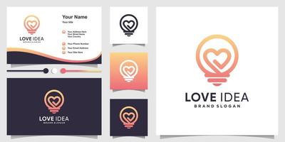 Love idea logo with creative gradient outline style and business card design Premium vector