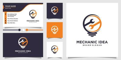 logotipo de idea mecánica con concepto creativo y plantilla de diseño de tarjeta de visita vector premium