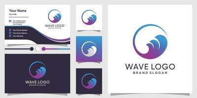 Wave logo with creative gradient concept and business card design Premium Vector