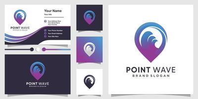 Creative wave logo with pin location concept and business card design Premium Vector