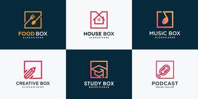 Set of box logo with different element style Premium Vector