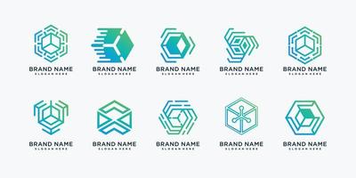 Set of abstract tech logo with creative concept Premium Vector