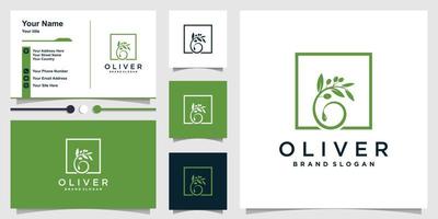 Oliver logo with creative abstract concept and business card design Premium Vector