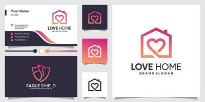 Home logo with creative love concept and business card design Premium vector