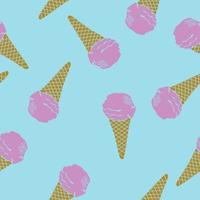 Ice cream cone seamless pattern, soft pink dessert on a blue background vector