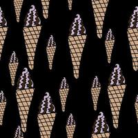 Ice cream cone seamless pattern, ice cream silhouettes on black background vector