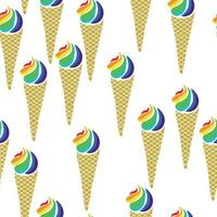 Ice cream cone seamless pattern, rainbow ice cream on white background vector