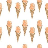 Ice cream cone seamless pattern, peach ice cream in horizontal rows on a white background vector