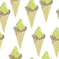 Ice cream cone seamless pattern, lime ice cream on white background vector