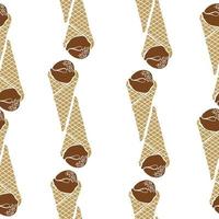 Ice cream cone seamless pattern, vertical rows of chocolate cold dessert on a white background vector