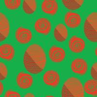 Easter eggs dark orange color seamless pattern, Patterned holiday eggs and spirals on a green background vector