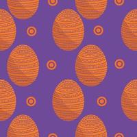 huevos de pascua color naranja oscuro patrón sin costuras, huevos de vacaciones estampados y círculos naranjas sobre un fondo púrpura vector