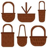 Wicker Easter baskets set, Container of various shapes and sizes for festive design vector