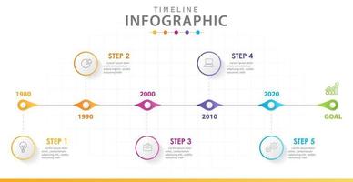 plantilla infográfica para negocios. Diagrama de línea de tiempo moderno de 6 pasos con líneas, infografía vectorial de presentación. vector