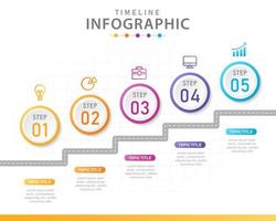 Infographic template for business. 5 Steps Modern Timeline diagram with Road journey concept. presentation vector infographic.