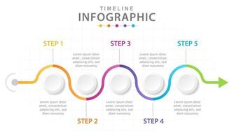 plantilla infográfica para negocios. Diagrama de línea de tiempo moderno de 5 pasos con gráfico de líneas, infografía vectorial de presentación. vector