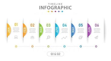 Infographic template for business. 6 Steps Modern Timeline diagram calendar with quarter, presentation vector infographic.