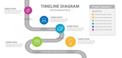 plantilla infográfica para negocios. Diagrama de línea de tiempo moderno de 5 pasos con hoja de ruta y cuadros, infografía vectorial de presentación. vector