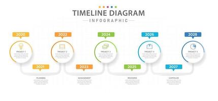 plantilla infográfica para negocios. Diagrama de línea de tiempo de 5 proyectos modernos con hoja de ruta anual, infografía vectorial de presentación. vector