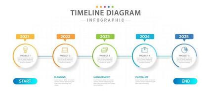 Infographic template for business. 5 Modern Project Timeline diagram with yearly roadmap, presentation vector infographic.