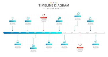 plantilla infográfica para negocios. Línea de tiempo moderna de 12 meses con diagrama de Gantt, infografía vectorial de presentación. vector